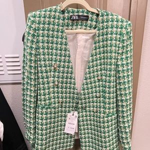 Zara Green Tweed Blazer